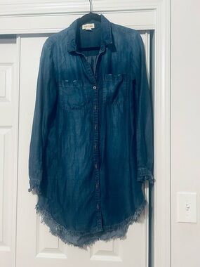 cloth & stone Distressed Indigo Denim Mini Dress